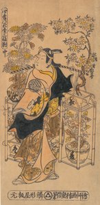 Skuespilleren Ogino Isaburo som omrejsende blomsterhandler, ca. 1738., ca. 1738.