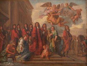 Rådmændene i Paris forlader Hotel de Ville til Notre Dame for at takke efter Seneffes sejr i 1674, ca. 1681 (olie på lærred)