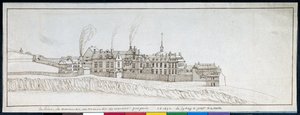 Klosteret Montmartre, med skorstene, der ryger (pen og blæk på papir)