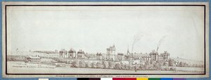 Chateau de Vincennes, med rygende skorstene (pen og blæk på papir)