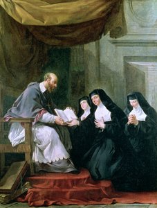 Francois de Sales (1567-1622), der giver besøgsreglen til den hellige Jeanne de Chantal (1572-1641) af Noel Halle