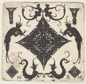 Konkave sugetablet-formet panel og groteske figurer, ca. 1620-30. af Noel Rouillard