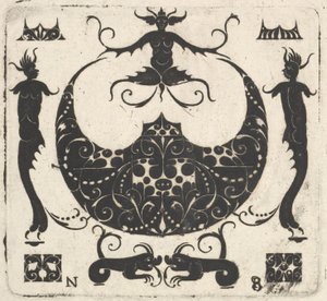Måneformet ringramme og groteske figurer, ca. 1620-30. af Noel Rouillard