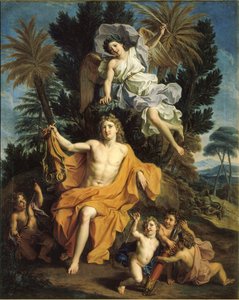 Fransk:  Apollon vainqueur du serpent Python Historien om Apollon - Apollon kronet med sejr efter at have dræbt Python