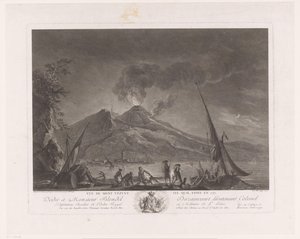 Landskab med fiskere og aktive Vesuv Vue du mont Vesuve tel quil etoit en 1757 (titel på objekt)