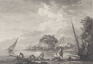 Udsigt over resterne af Venustemplet på øen Nisida tæt på Pouzzol på G..., 1761.