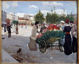 Blomsterhandler på Boulevard Rochechouart i Paris (Marche de la Madeleine). Maleri af Norbert Goeneutte (1854-1894)