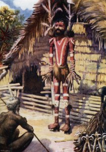 A Memorial Effigy, Malekula, New Hebrides (farve litho) af Norman Hardy