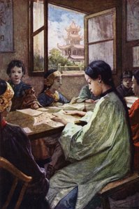Kina: En skole (farve litho) af Norman Hardy