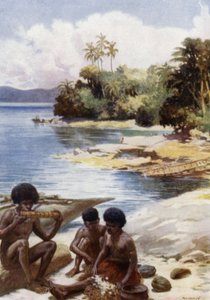 Middagstid i Kwato, Britisk Ny Guinea (farve litho) af Norman Hardy
