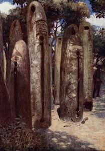 Drum Grove at Mele, New Hebrides (farve litho) af Norman Hardy