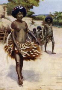 Afsted til Dubu Dance, Britisk Ny Guinea (farve litho) af Norman Hardy