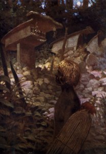 Sacred Skull Shrines, British Salomon Islands (farve litho) af Norman Hardy