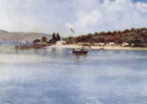 Øen Samari, Britisk Ny Guinea (farve litho) af Norman Hardy