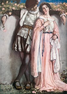 Beatrice og Benedikt. Stor ståhej for ingenting - 4. akt, 1. scene (farvelitografi)