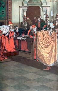 Othello, "Hun elskede mig for de farer, jeg havde været udsat for". Othello - Første akt, scene 3 (farvelitografi)