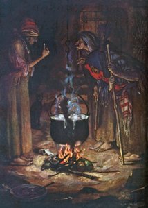 De underlige søstre. Macbeth - Akt IV, Scene 1 (farvelitografi) af Norman Mills (after) Price
