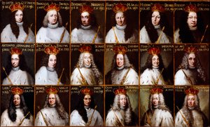 Republikkens geners våbenskjold og portrætter af dogerne. Giovanni Battista Cattaneo, Francesco Invrea, Negrone Bendinelli, Francesco Maria Sauli, Girolamo De Mari, Federico De Franchi, Antonio Cebà Grimaldi, Honored Stefano Ferreti, Domenico De Ma