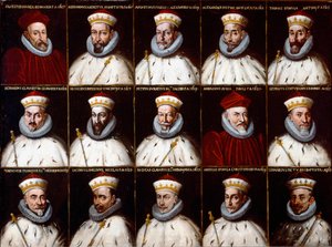 Republikkens geners våbenskjold og portrætter af dogerne. Silvestro Invrea, Gerolamo Assereto, Agostino Pinello Luciani, Alessandro Giustiniani Longo, Tomaso Spinola, Clavarezza Bernardo, Giovanni Giacomo Imperiale (Tartaro), Pietro Durazzo, Ambrog