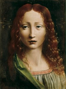 Frelseren, maleri af den langobardiske skole. Slut 15. århundrede. Olie på træ. 25 cm x 18,5 cm. Madrid. Lazaro Galdiano Foundation.