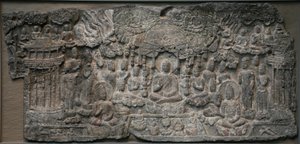 Western Paradise, Handan, Hebei-provinsen, 550-577 (kalksten med spor af pigment)