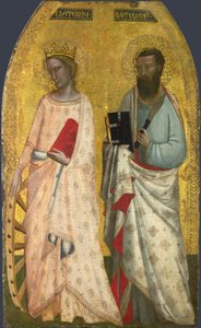 De hellige Katharina og Bartholomæus, ca. 1350 (æggetempera på træ) af Nuzi Allegretto and Ghissi Francescuccio (fl.1345 74)