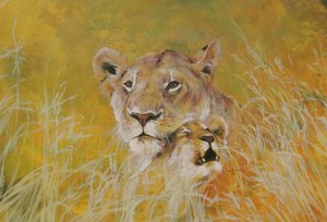 Mother and Baby I (Lions) 1995 (blæk, akryl og blyant på papir) af Odile Kidd