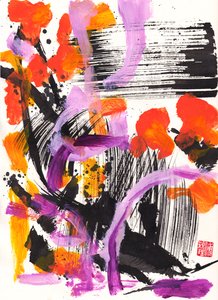 Bach Encounter Floral Ink Abstraction, 2021 (blæk og farve på Xuan-papir) af Odilia W. Y. Fu