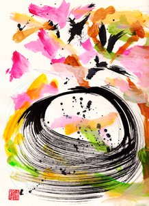 Mozart Ode To Love Floral Ink Abstraction, 2021 (blæk og farve på Xuan-papir)