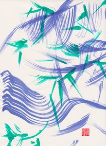 Zen Green Bamboo Abstraction 1, 2020 (akryl på Xuan-papir) af Odilia W. Y. Fu