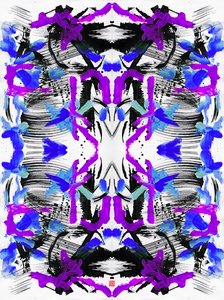Zen Ink Blue Purple Floral Pattern, 2023 (akryl på papir, digital) af Odilia W. Y. Fu