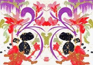 Zen Orange Purple Flowers 1, 2021 (akryl på lærred, digital) af Odilia W. Y. Fu