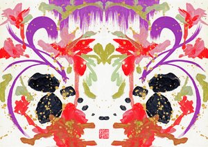 Zen Orange Purple Flowers 2, 2021 (akryl på lærred, digital) af Odilia W. Y. Fu