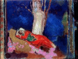 En kvinde, der ligger under træet, det 19. eller begyndelsen af det 20. århundrede. af Odilon Redon