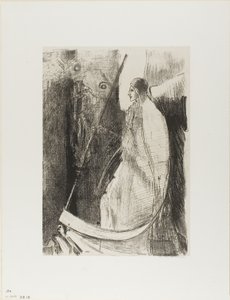 Og en anden engel kom ud af templet, som er i himlen, og han har også en skarp segl, plade 7 af 12 af Odilon Redon