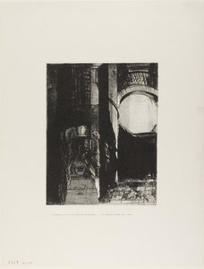 Og på hver side er der søjler af basalt, ... lyset falder fra det hvælvede tag, plade 3 af 24 af Odilon Redon