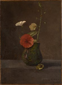 Blomsterstilleben i en grøn kande af Odilon Redon