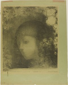 Børnehoved med blomster af Odilon Redon