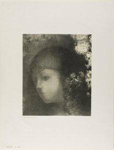 Børnehoved med blomster af Odilon Redon