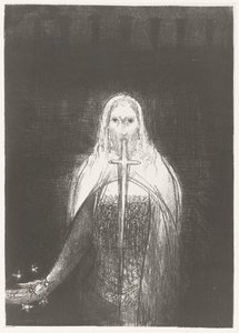Christus lægger stjerner i hånden Og han havde syv stjerner i sin højre hånd, og ud af hans mund gik et skarpt tveægget sværd Apocalypse of Saint John (serietitel) Openbaring van Johannes (serietitel) af Odilon Redon