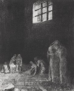I skyggen græder og beder folk... af Odilon Redon