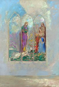 Andagt foran en rød busk - Andagt nær en rød busk - Maleri af Odilon Redon (1840-1916) af Odilon Redon