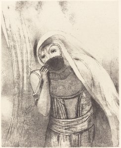 Hun trækker fra sin barm en svamp, helt sort, og dækker den med kys af Odilon Redon
