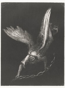 Engel met een ketting in zijn handen Derefter så jeg en engel komme ned fra himlen, som havde nøglen til afgrunden og en stor lænke i sin hånd (titel på objektet) Apocalypse of Saint John (serietitel) Openbaring van Johannes (serietitel) af Odilon Redon