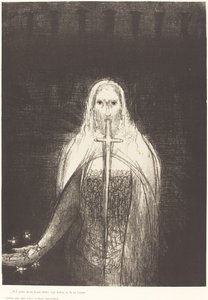 Og han havde syv stjerner i sin højre hånd, og der gik et skarpt tveægget sværd ud af hans mund af Odilon Redon
