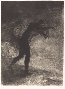 Og mennesket dukkede op; han spurgte jorden, hvorfra han kom ud, og som tiltrækker ham, og han gik mod dyster lysstyrke) af Odilon Redon