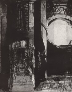 Og overalt er basaltsøjler,? Lyset falder fra hvælvingerne, Blatt 3 der Folge La Tentation de Saint-Antoine. 1896 af Odilon Redon