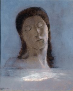 Lukkede øjne - olie på pap af Odilon Redon