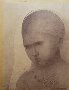Kvinde set i trekvartprofil fra venstre af Odilon Redon