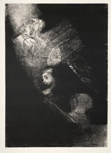 Først en pøl af vand, så en prostitueret, hjørnet af et tempel, en soldats ansigt, en vogn med to hvide, opdrættende heste af Odilon Redon